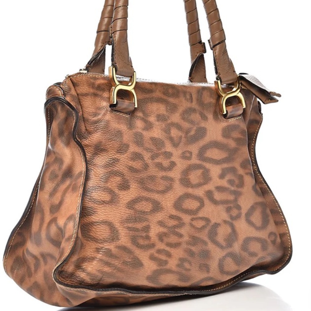 CHLOE Calfskin Leopard Print Medium Marcie Satchel Brown -Vintage -Authenticated - Picture 4 of 16